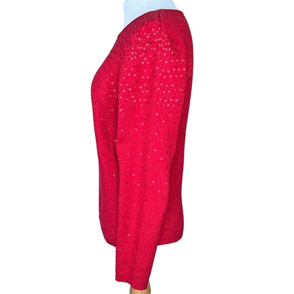 Hampshirite Studio Petite Red Metallic Ribbed Knit Sweater With Sequins PL - Picture 6 of 11